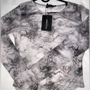 Printed Mesh Long Sleeve  Top - Pretty Little Thing